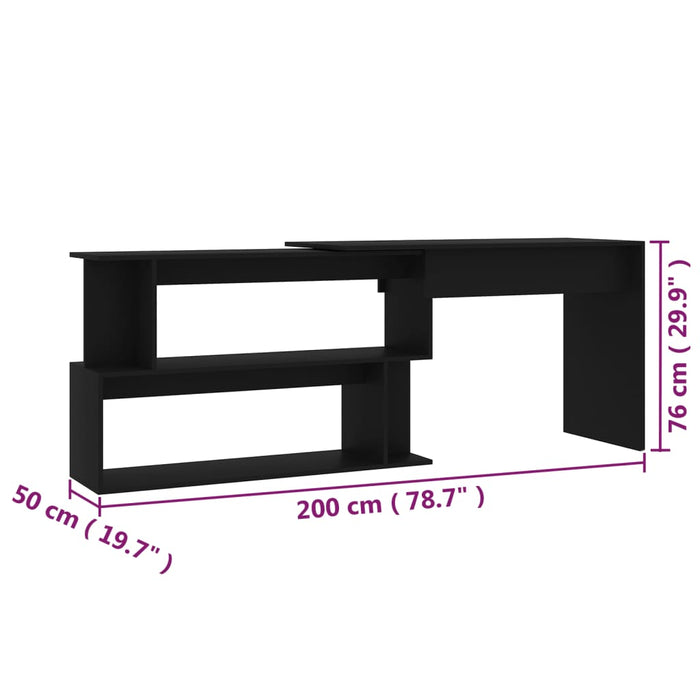 Corner Desk Black 200x50x76 cm Engineered Wood.