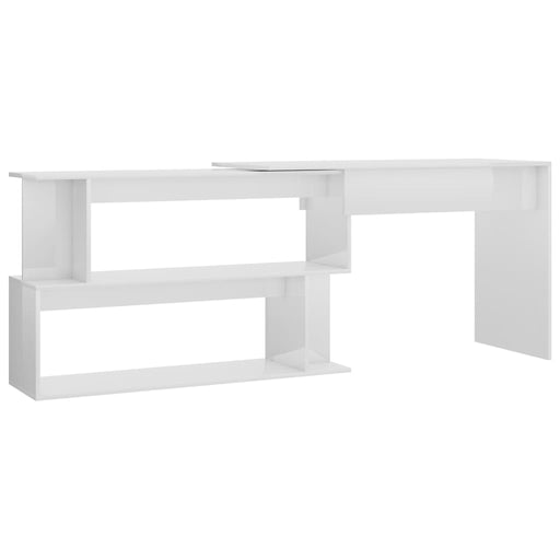 Corner Desk High Gloss White 200x50x76 cm Engineered Wood.