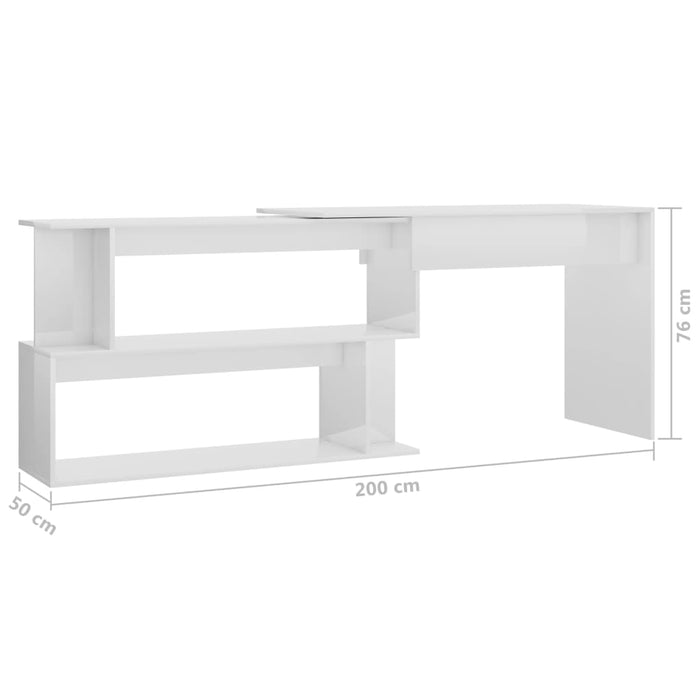 Corner Desk High Gloss White 200x50x76 cm Engineered Wood.