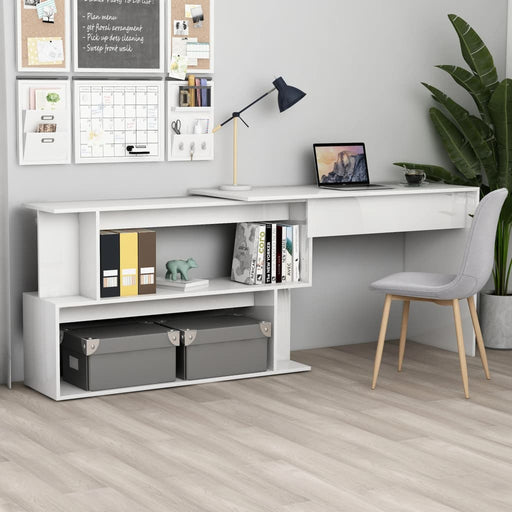 Corner Desk High Gloss White 200x50x76 cm Engineered Wood.