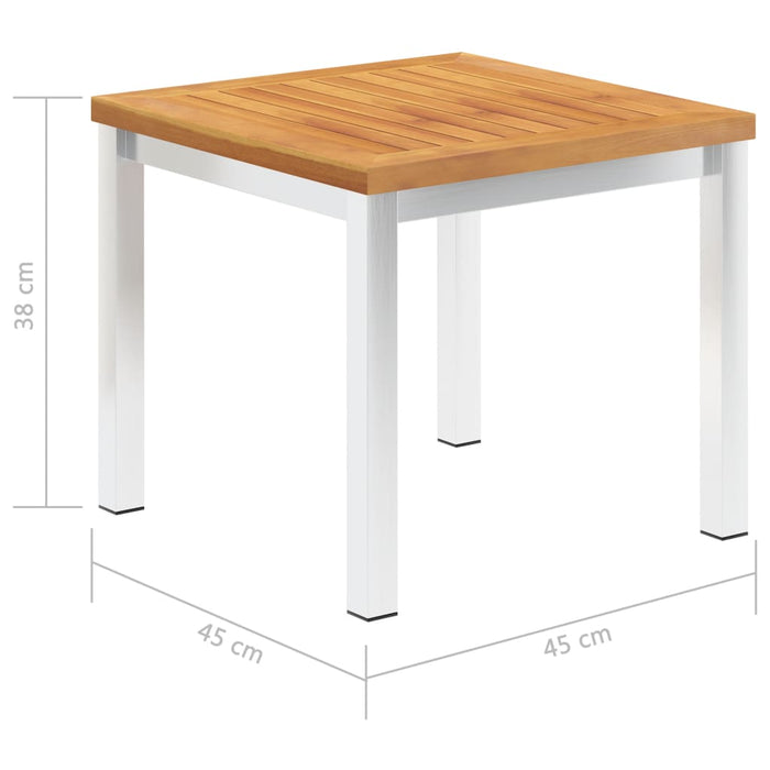 Garden Side Table 45x45x38 cm Solid Acacia Wood and Stainless Steel.