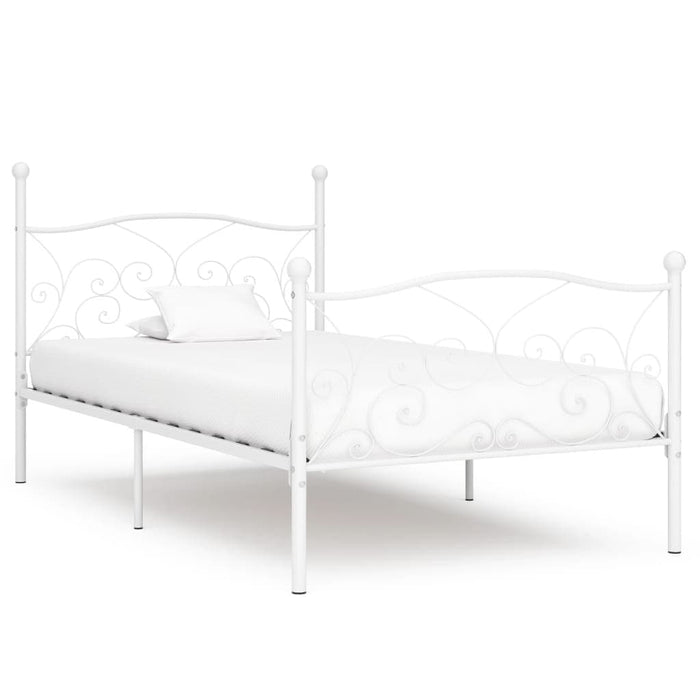 Bed Frame with Slatted Base White Metal 90x200 cm.
