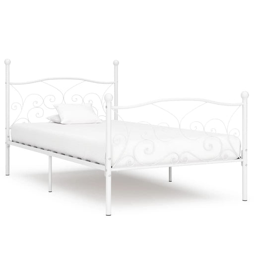 Bed Frame with Slatted Base White Metal 100x200 cm.