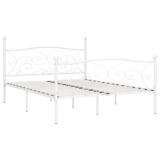 Bed Frame with Slatted Base White Metal 200x200 cm.
