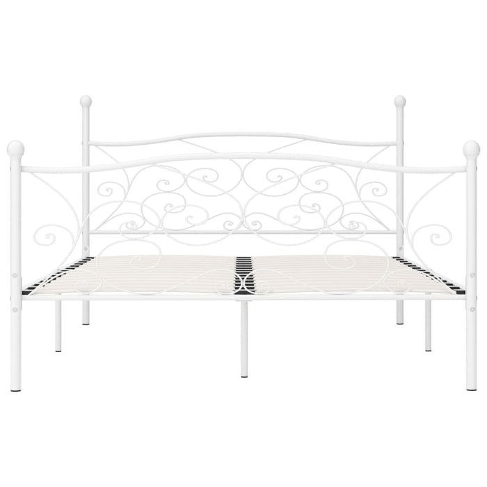 Bed Frame with Slatted Base White Metal 200x200 cm.