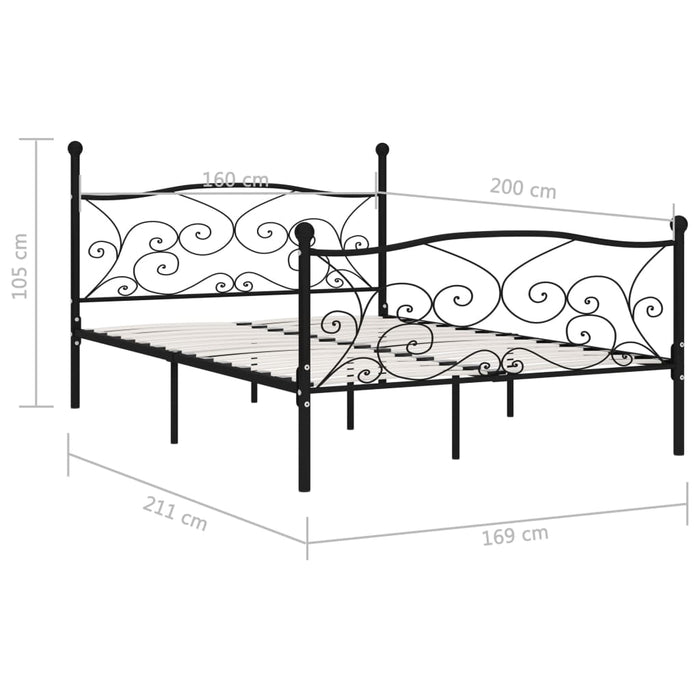 Bed Frame with Slatted Base Black Metal 160 cm