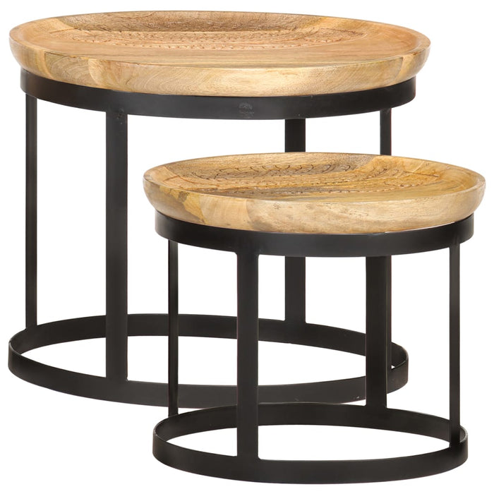 Round Side Tables 2 pcs Solid Mango Wood and Steel.