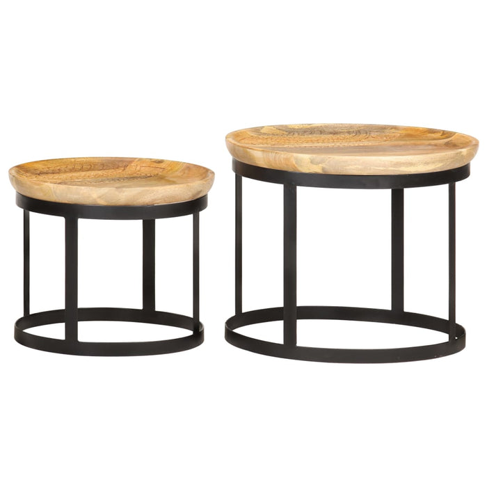 Round Side Tables 2 pcs Solid Mango Wood and Steel.