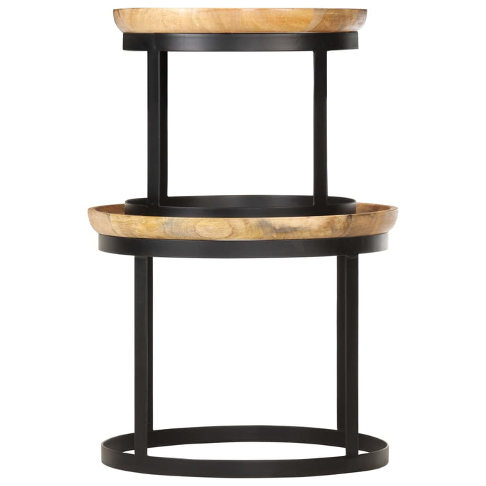 Round Side Tables 2 pcs Solid Mango Wood and Steel.