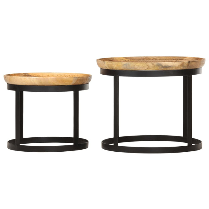 Round Side Tables 2 pcs Solid Mango Wood and Steel.