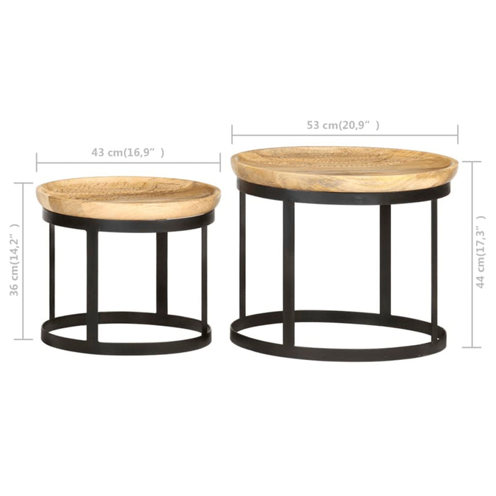 Round Side Tables 2 pcs Solid Mango Wood and Steel.