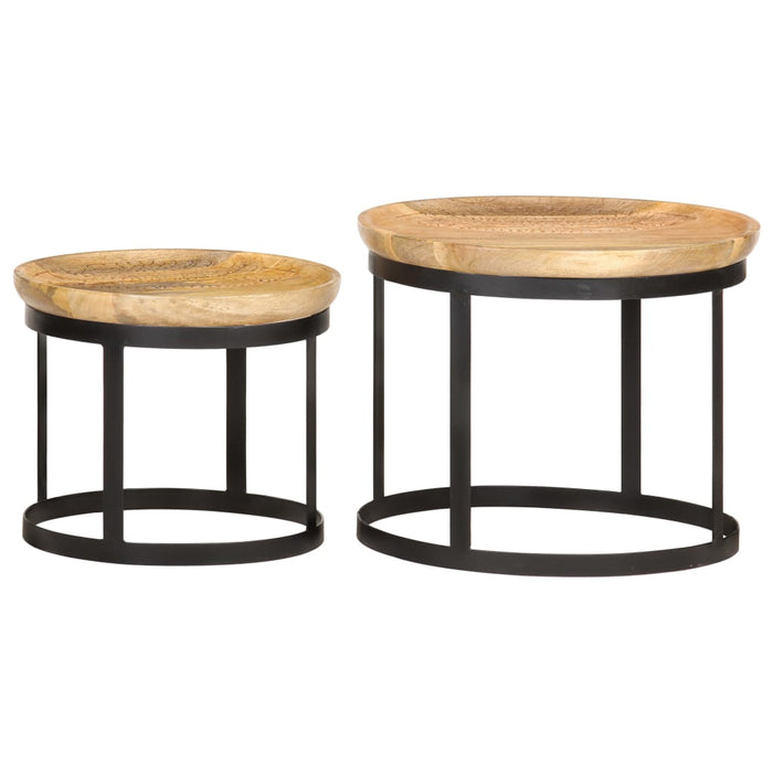 Round Side Tables 2 pcs Solid Mango Wood and Steel.