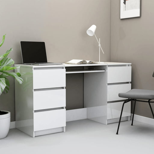 Writing Desk High Gloss White 140x50x77 cm Engineered Wood.