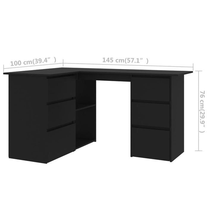 Corner Desk Black 145x100x76 cm Engineered Wood.