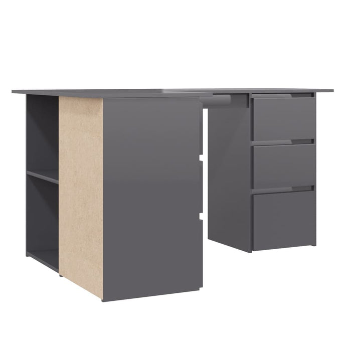 Corner Desk High Gloss Grey 145x100x76 cm Engineered Wood.