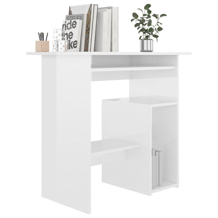 Desk High Gloss White 80x45x74 cm Engineered Wood.