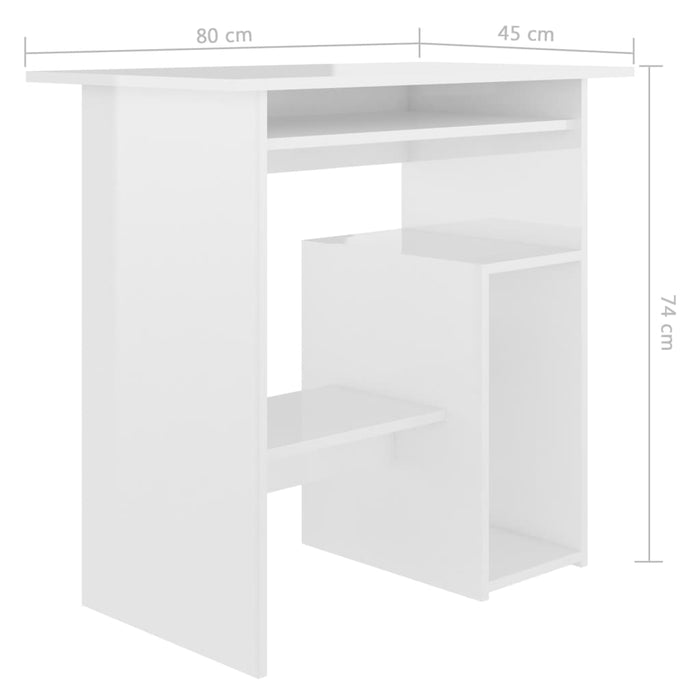 Desk High Gloss White 80x45x74 cm Engineered Wood.