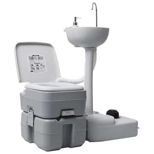 Portable Camping Toilet and Handwash Stand Set Grey.