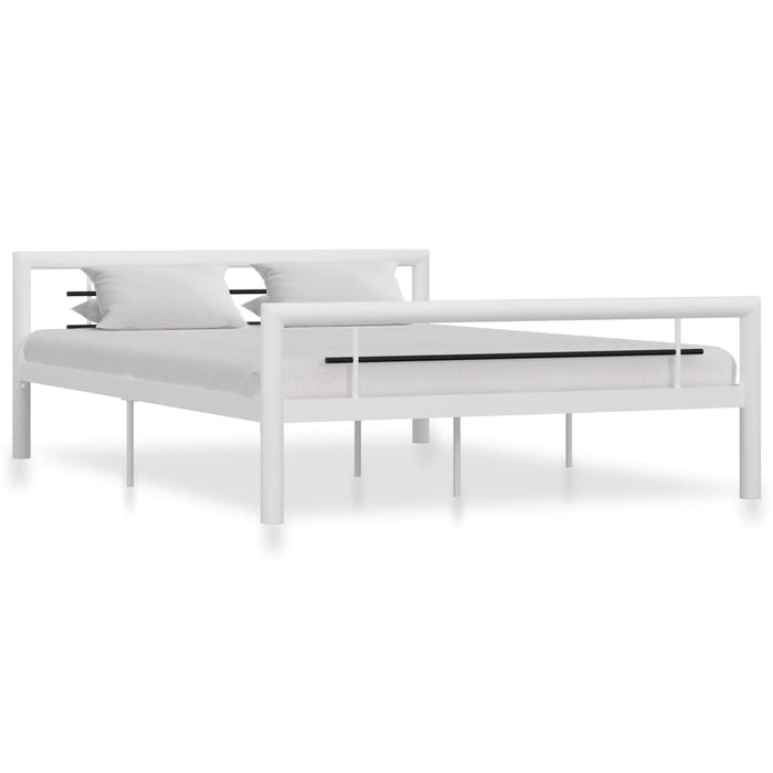 Bed Frame White and Black Metal 140x200 cm.