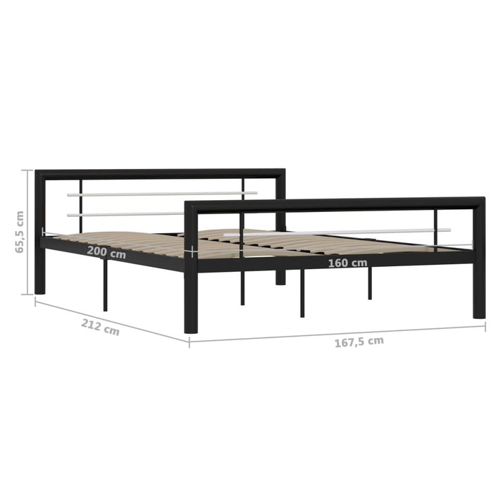 Bed Frame Black and White Metal 160x200 cm.