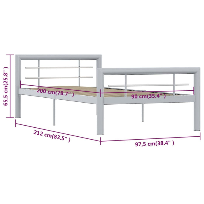 Bed Frame Grey and White Metal 90x200 cm.