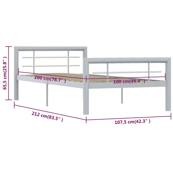Bed Frame Grey and White Metal 100x200 cm.