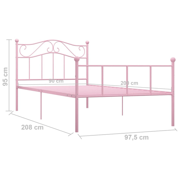 Bed Frame Pink Metal 90x200 cm.