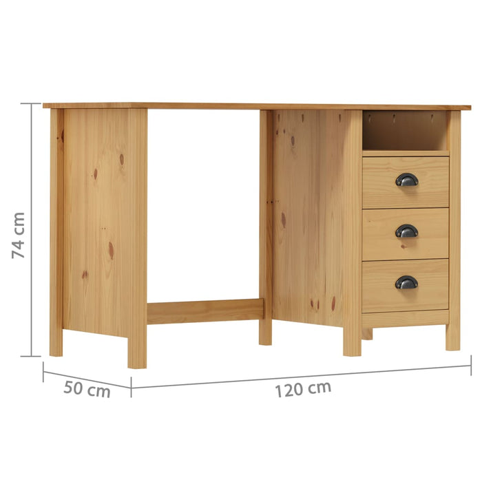 Desk Hill with 3 Drawers 120x50x74 cm Solid Pine Wood.