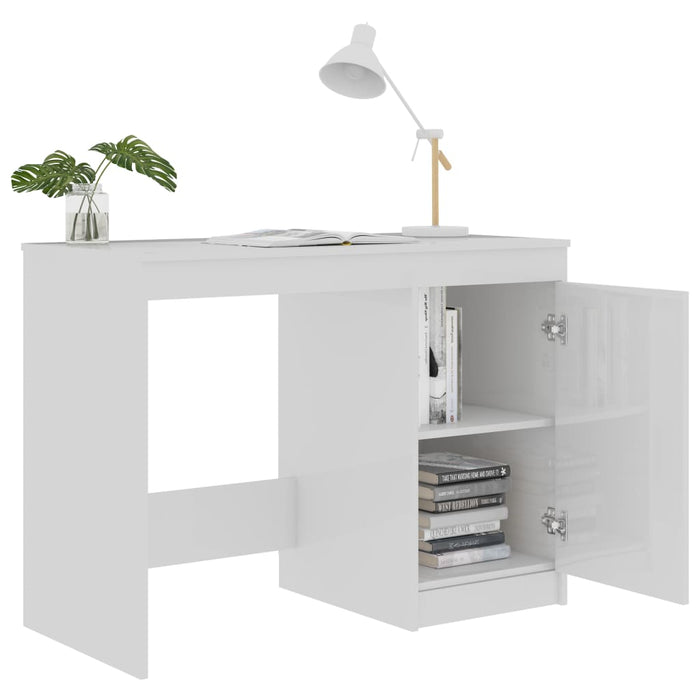 Desk High Gloss White 100x50x76 cm Engineered Wood.