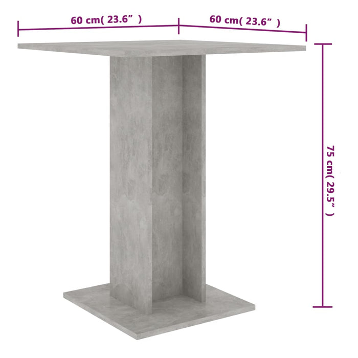 Bistro Table Concrete Grey 60x60x75 cm Engineered Wood.