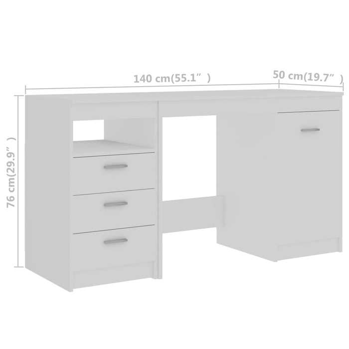 Desk White 140x50x76 cm Engineered Wood.