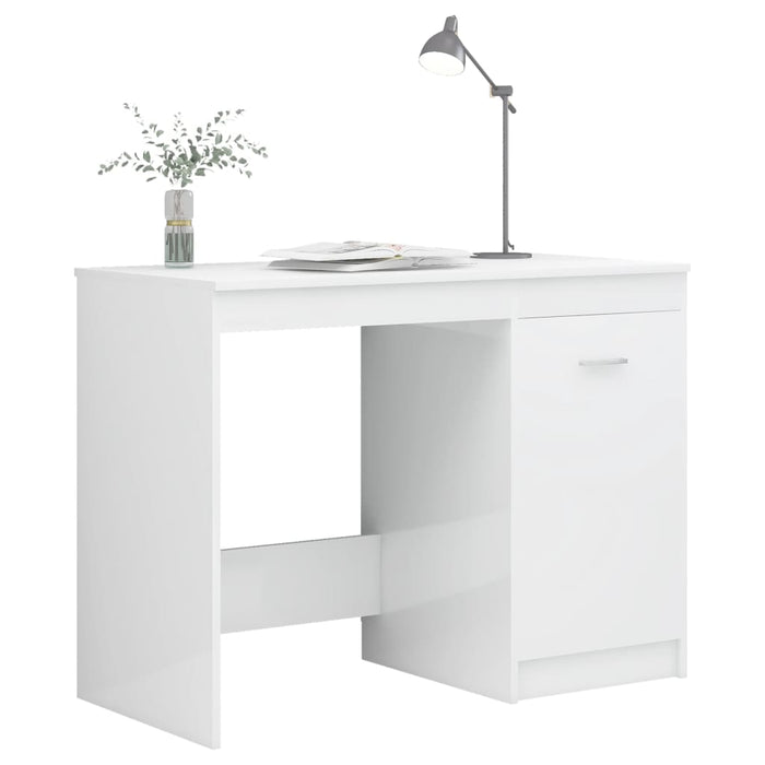 Desk High Gloss White 140x50x76 cm Engineered Wood.