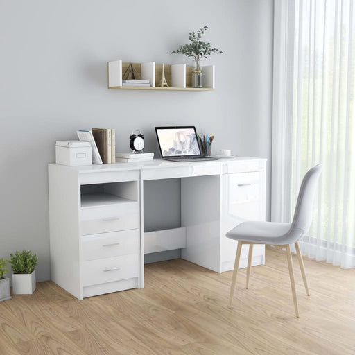 Desk High Gloss White 140x50x76 cm Engineered Wood.