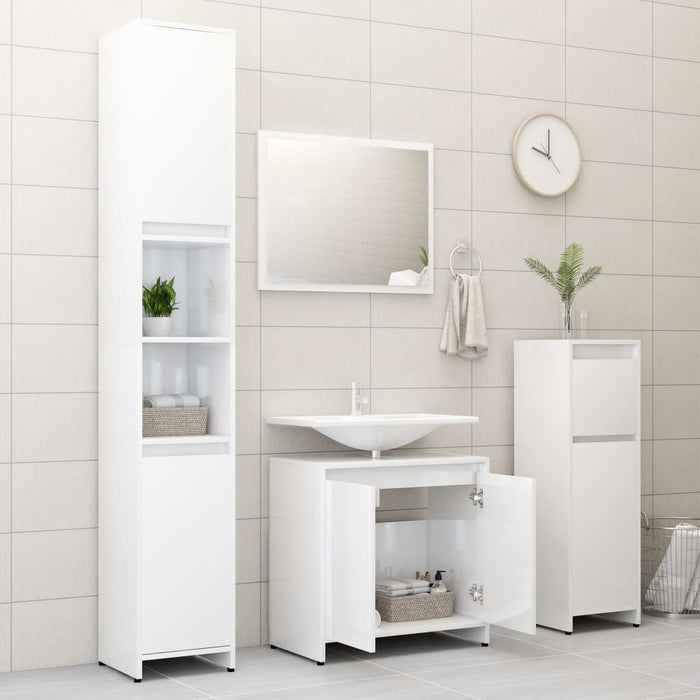 Bathroom Furniture Set High Gloss White Engineered Wood.