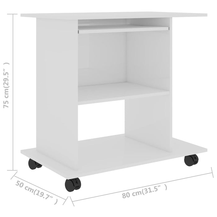 Computer Desk High Gloss White 80x50x75 cm Engineered Wood.