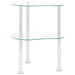 2-Tier Side Table Transparent 38x38x50 cm Tempered Glass.
