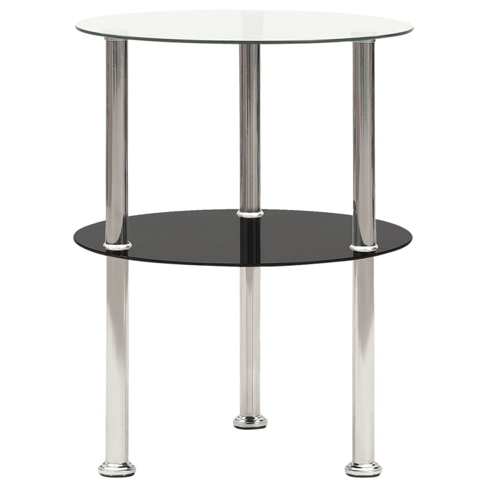 2-Tier Side Table Transparent & Black 38 cm Tempered Glass.