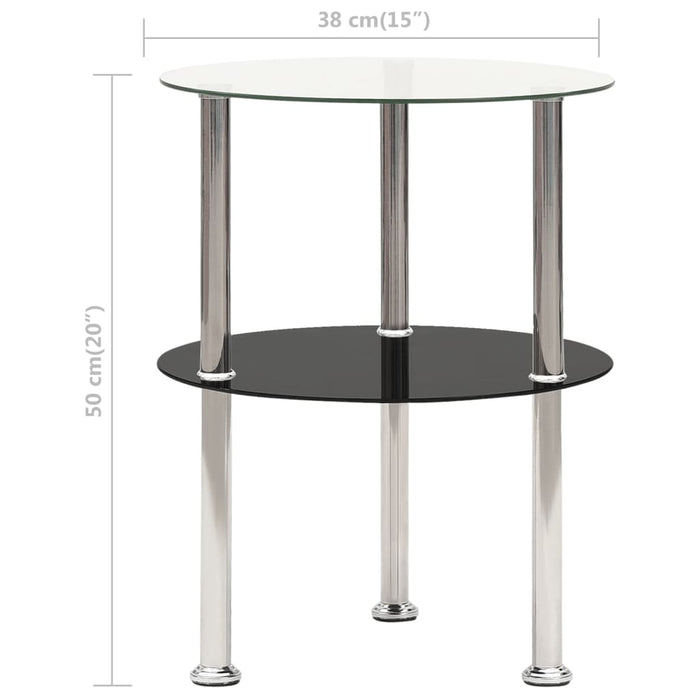 2-Tier Side Table Transparent & Black 38 cm Tempered Glass.