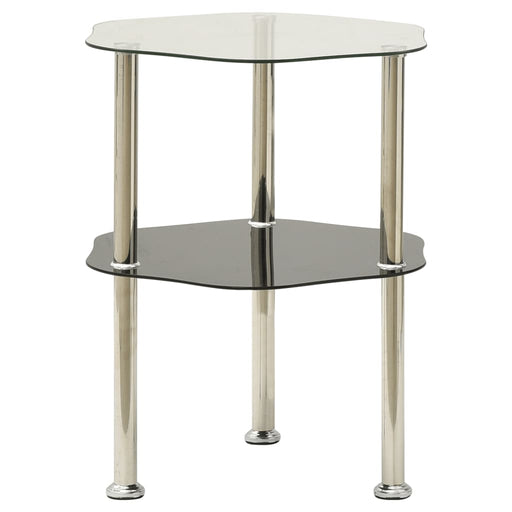 2-Tier Side Table Transparent & Black 38x38x50cm Tempered Glass.