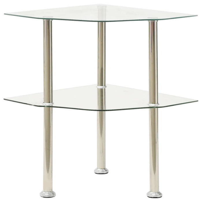 2-Tier Side Table Transparent 38x38x50 cm Tempered Glass.