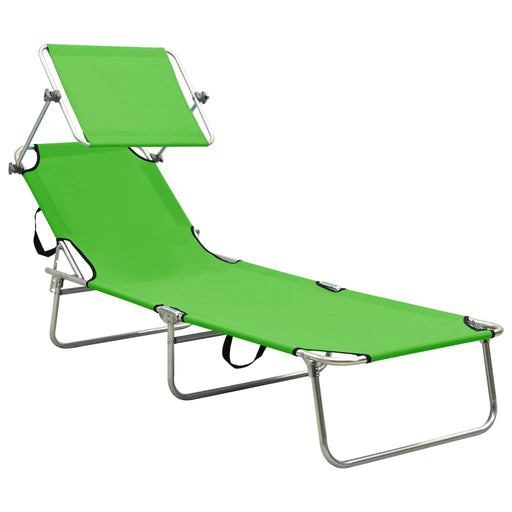 Folding Sun Lounger with Canopy Steel Apple Green.