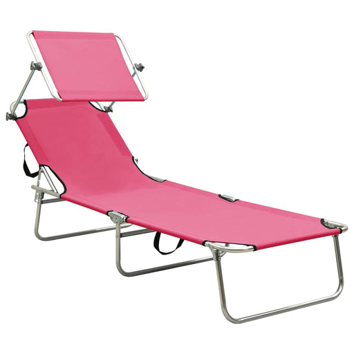 Folding Sun Lounger with Canopy Steel Magento Pink.
