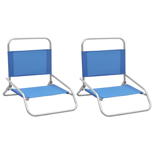 Folding Beach Chairs 2 pcs Blue Fabric.