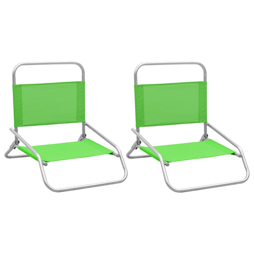 Folding Beach Chairs 2 pcs Green Fabric.