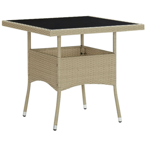Outdoor Dining Table Beige Poly Rattan and Glass.