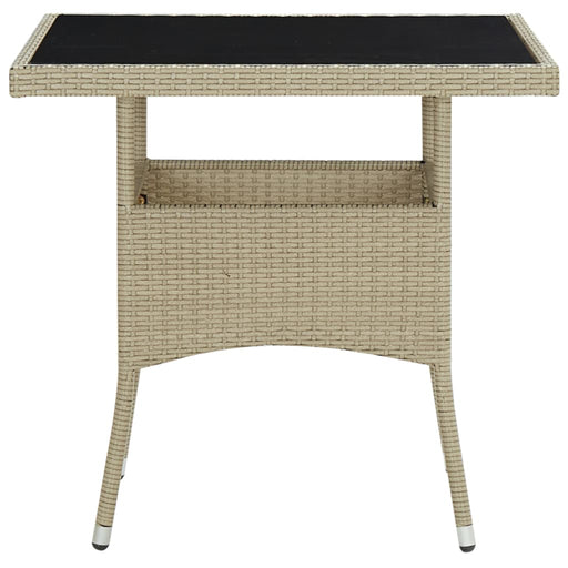 Outdoor Dining Table Beige Poly Rattan and Glass.
