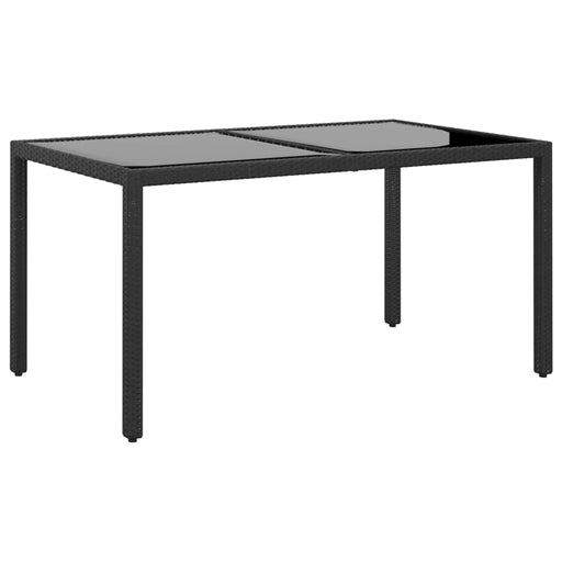 Garden Table 150x90x75 cm Tempered Glass and Poly Rattan Black.
