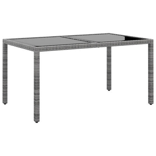 Garden Table 150x90x75 cm Tempered Glass and Poly Rattan Grey.
