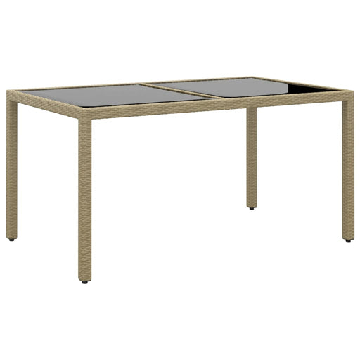 Garden Table 150x90x75 cm Tempered Glass and Poly Rattan Beige.