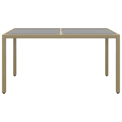 Garden Table 150x90x75 cm Tempered Glass and Poly Rattan Beige.